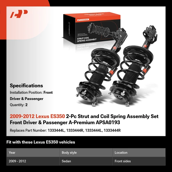 2009-2012 Lexus ES350 2-Pc Strut and Coil Spring Assembly Set Front Driver & Passenger A-Premium APSA0193