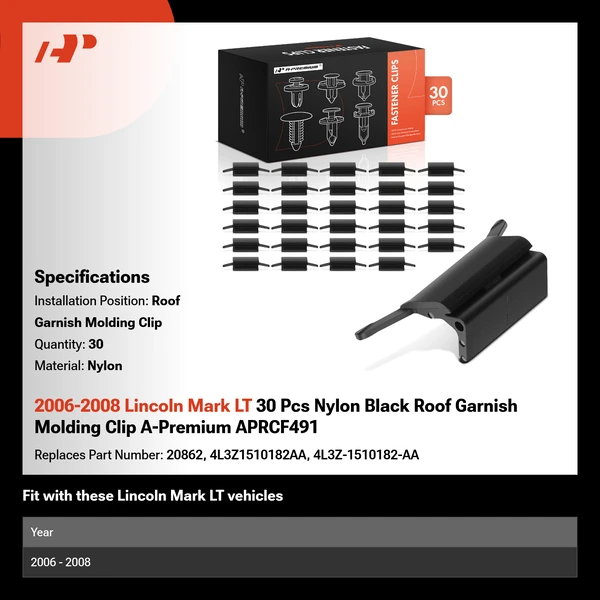2006-2008 Lincoln Mark LT 30 Pcs Nylon Black Roof Garnish Molding Clip A-Premium APRCF491