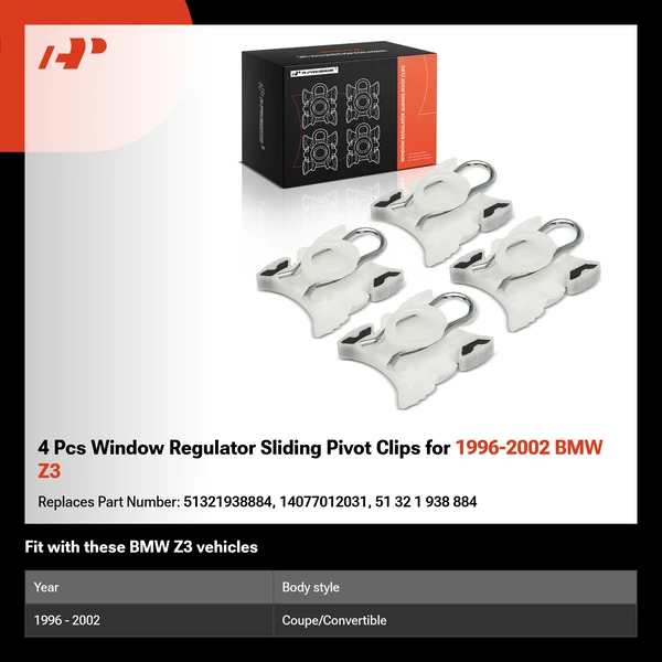 4 Pcs Window Regulator Sliding Pivot Clips for 1996-2002 BMW Z3