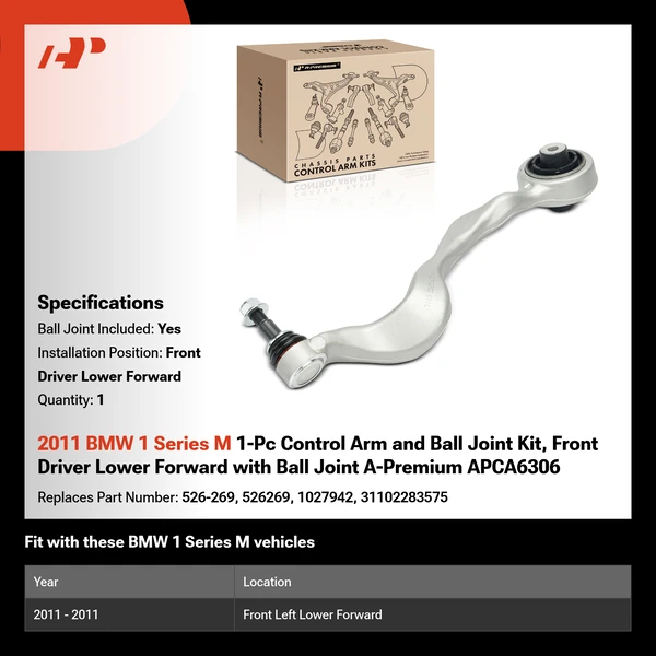 2011 BMW 1 Series M 1-Pc Control Arm and Ball Joint Kit, Front Driver Lower Forward with Ball Joint A-Premium APCA6306