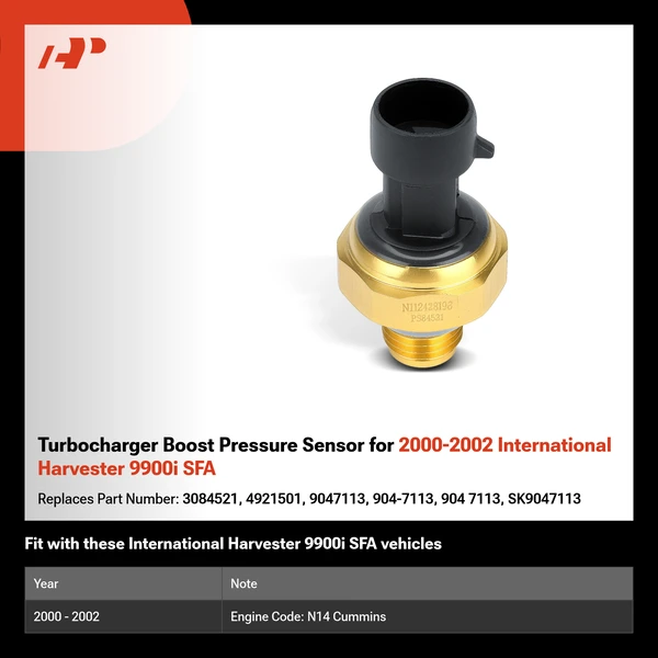 Turbocharger Boost Pressure Sensor for 2000-2002 International Harvester 9900i SFA