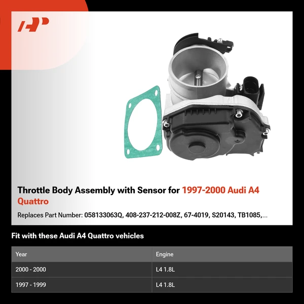 Throttle Body Assembly with Sensor for 1997-2000 Audi A4 Quattro