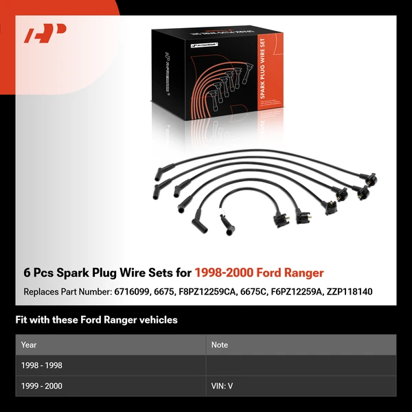 6 Pcs Spark Plug Wire Sets for 1998-2000 Ford Ranger