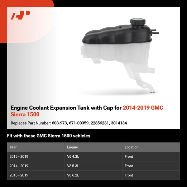 Engine Coolant Expansion Tank with Cap for 2014-2019 GMC Sierra 1500