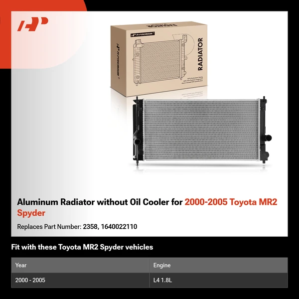 Aluminum Radiator without Oil Cooler for 2000-2005 Toyota MR2 Spyder