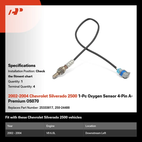 2002-2004 Chevrolet Silverado 2500 1-Pc Oxygen Sensor 4-Pin A-Premium OS070