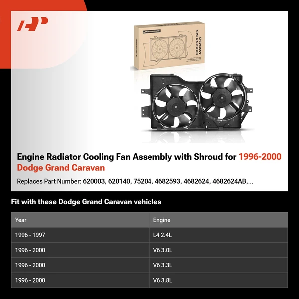 Engine Radiator Cooling Fan Assembly with Shroud for 1996-2000 Dodge Grand Caravan