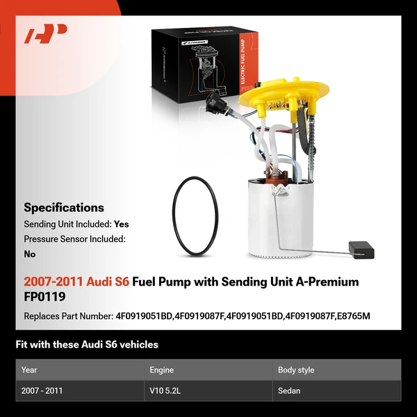 2007-2011 Audi S6 Fuel Pump with Sending Unit A-Premium FP0119