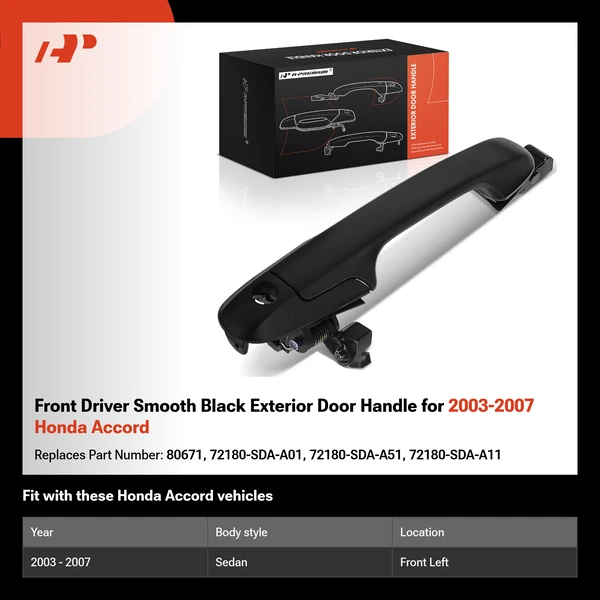Front Driver Smooth Black Exterior Door Handle for 2003-2007 Honda Accord