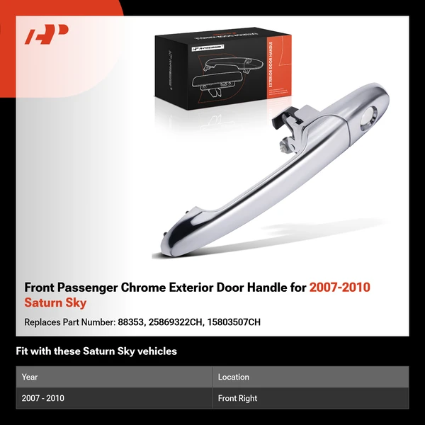 Front Passenger Chrome Exterior Door Handle for 2007-2010 Saturn Sky