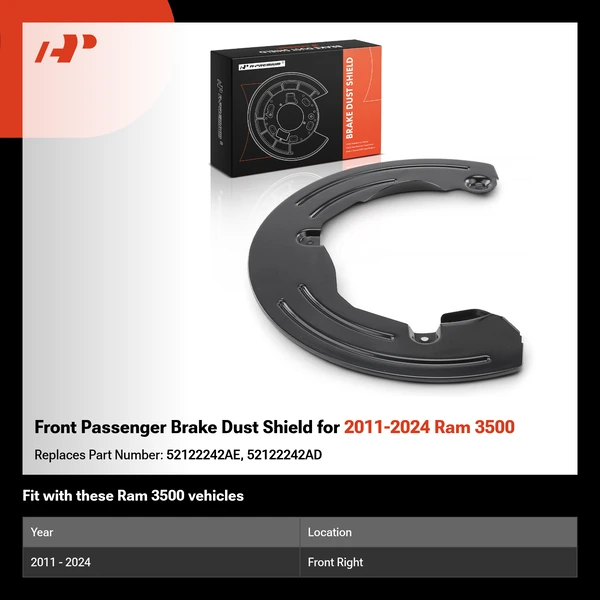 Front Passenger Brake Dust Shield for 2011-2024 Ram 3500