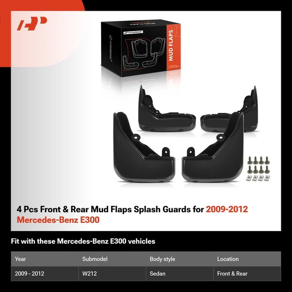 4 Pcs Front & Rear Mud Flaps Splash Guards for 2009-2012 Mercedes-Benz E300