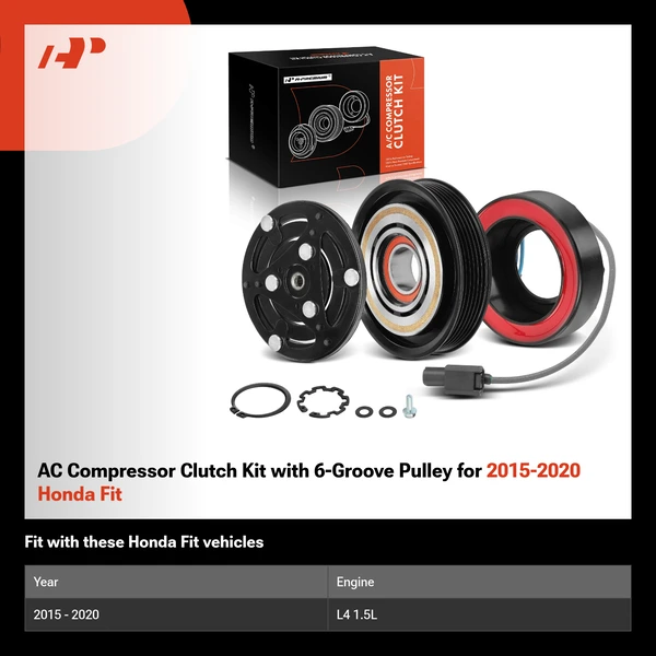 AC Compressor Clutch Kit with 6-Groove Pulley for 2015-2020 Honda Fit