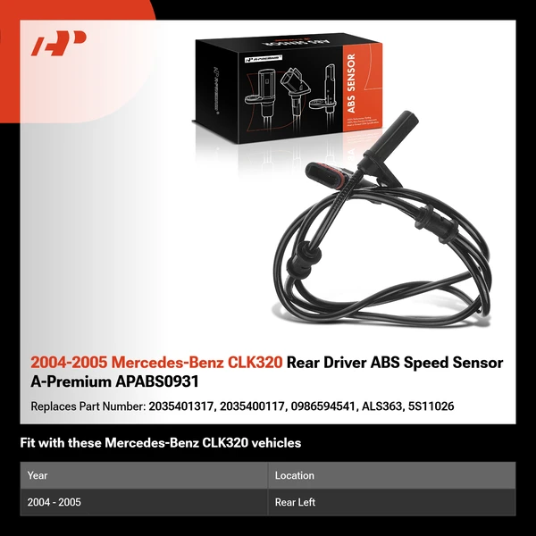 2004-2005 Mercedes-Benz CLK320 Rear Driver ABS Speed Sensor A-Premium APABS0931