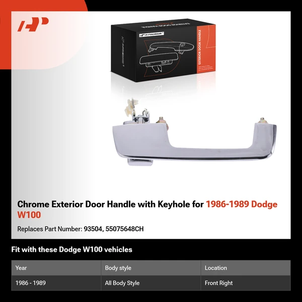 Chrome Exterior Door Handle with Keyhole for 1986-1989 Dodge W100