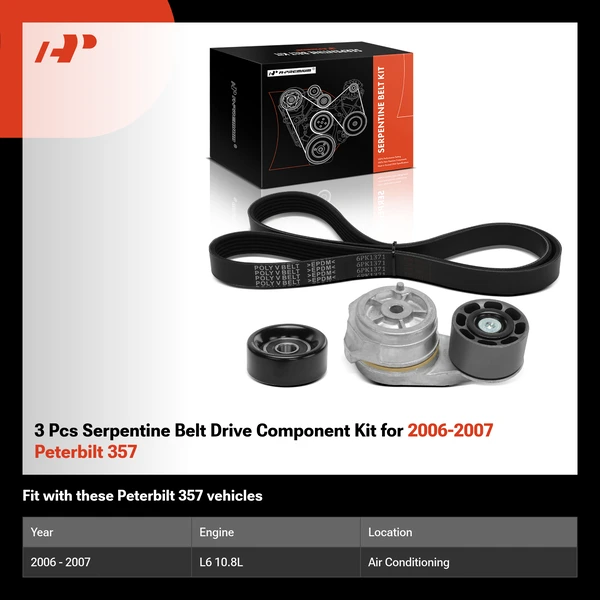 3 Pcs Serpentine Belt Drive Component Kit for 2006-2007 Peterbilt 357