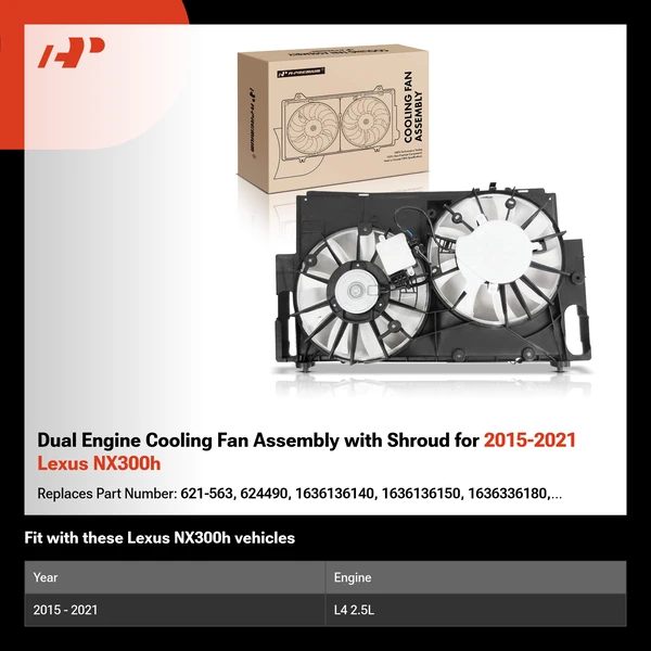 Dual Engine Cooling Fan Assembly with Shroud for 2015-2021 Lexus NX300h