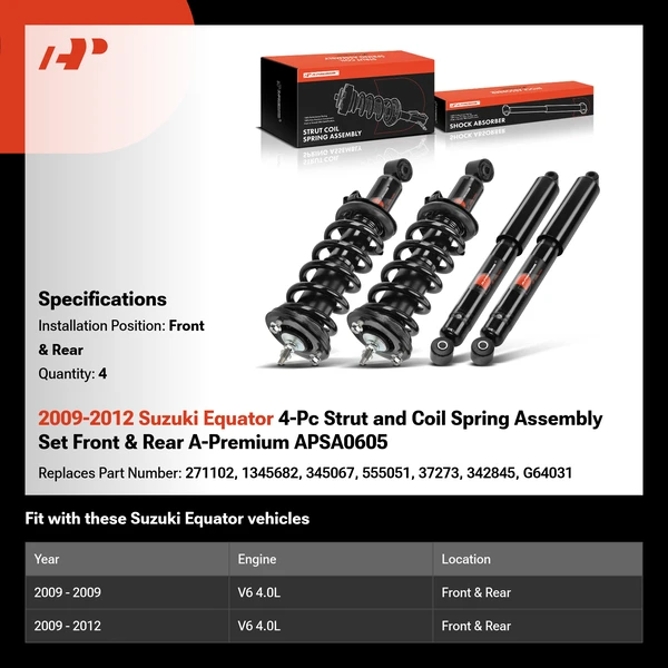 2009-2012 Suzuki Equator 4-Pc Strut and Coil Spring Assembly Set Front & Rear A-Premium APSA0605