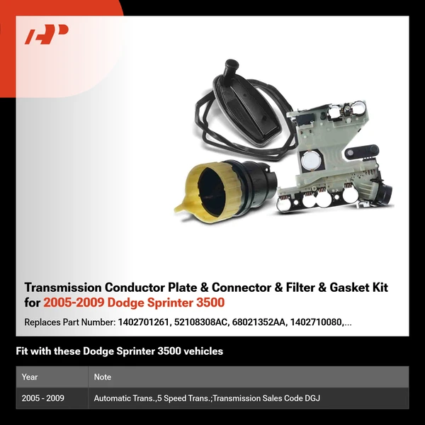 Transmission Conductor Plate & Connector & Filter & Gasket Kit for 2005-2009 Dodge Sprinter 3500