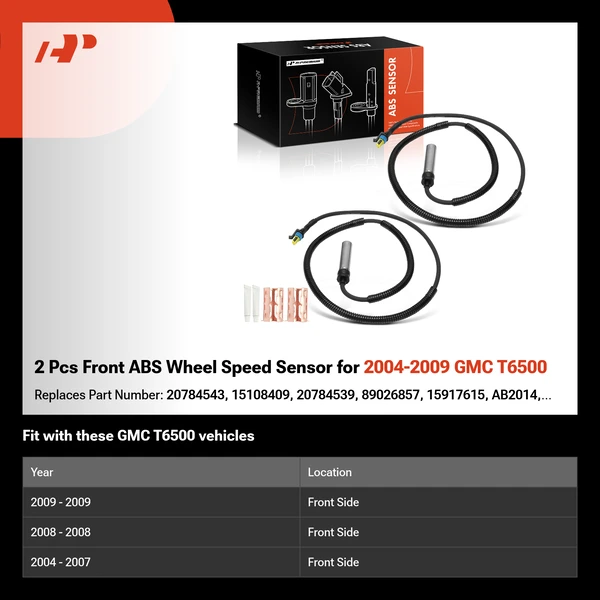 2 Pcs Front ABS Wheel Speed Sensor for 2004-2009 GMC T6500