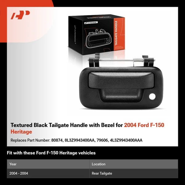 Textured Black Tailgate Handle with Bezel for 2004 Ford F-150 Heritage