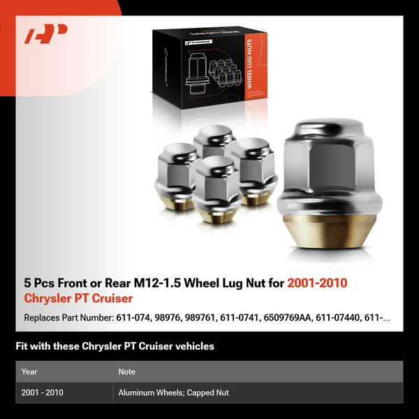 5 Pcs Front or Rear M12-1.5 Wheel Lug Nut for 2001-2010 Chrysler PT Cruiser