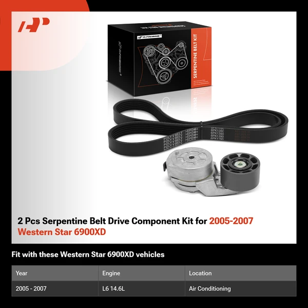 2 Pcs Serpentine Belt Drive Component Kit for 2005-2007 Western Star 6900XD