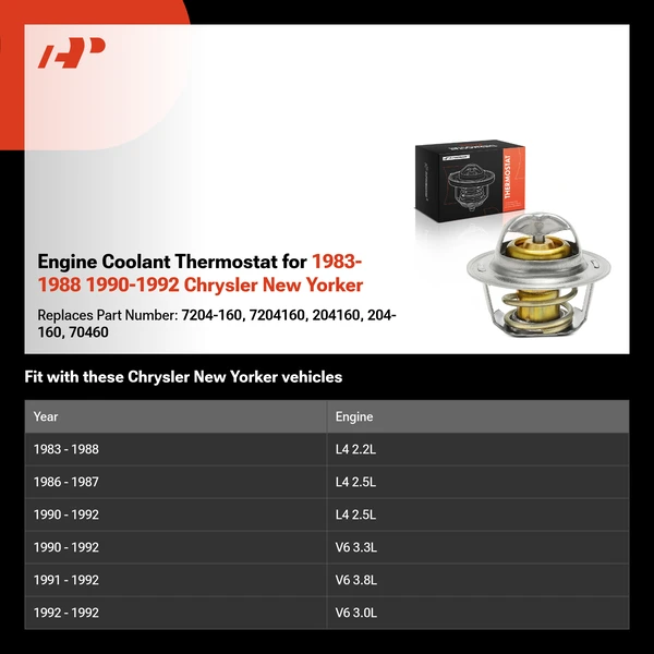 Engine Coolant Thermostat for 1983-1988 1990-1992 Chrysler New Yorker