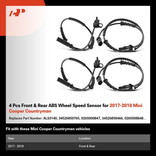4 Pcs Front & Rear ABS Wheel Speed Sensor for 2017-2018 Mini Cooper Countryman