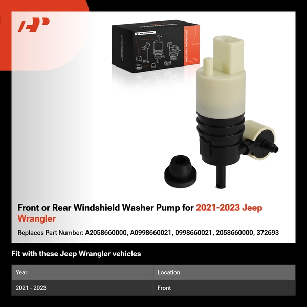 Front or Rear Windshield Washer Pump for 2021-2023 Jeep Wrangler