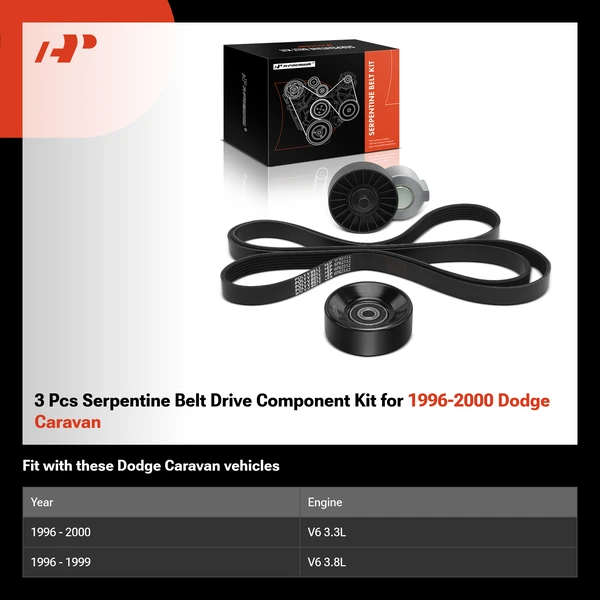 3 Pcs Serpentine Belt Drive Component Kit for 1996-2000 Dodge Caravan