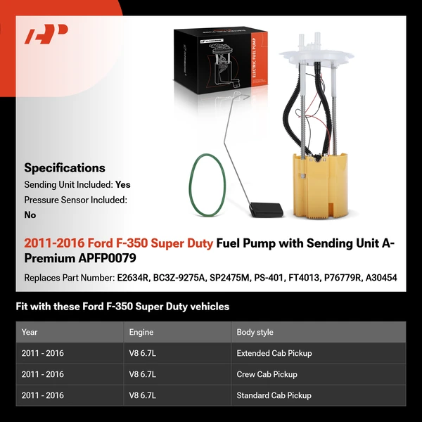 2011-2016 Ford F-350 Super Duty Fuel Pump with Sending Unit A-Premium APFP0079