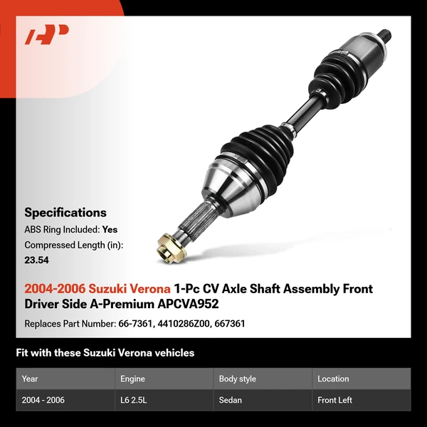 2004-2006 Suzuki Verona 1-Pc CV Axle Shaft Assembly Front Driver Side A-Premium APCVA952