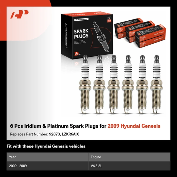 6 Pcs Iridium & Platinum Spark Plugs for 2009 Hyundai Genesis