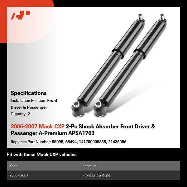 2006-2007 Mack CXP 2-Pc Shock Absorber Front Driver & Passenger A-Premium APSA1763