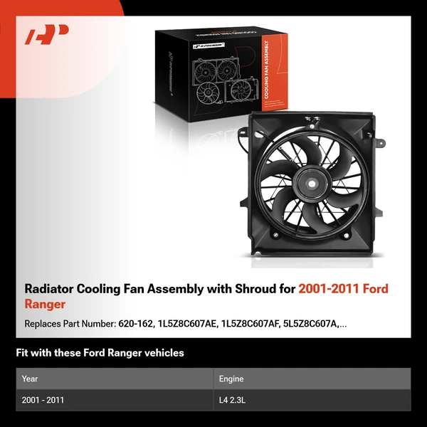 Radiator Cooling Fan Assembly with Shroud for 2001-2011 Ford Ranger