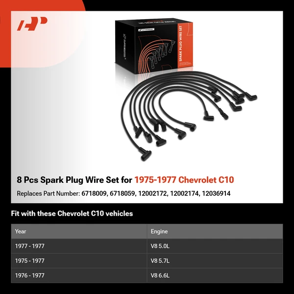 8 Pcs Spark Plug Wire Set for 1975-1977 Chevrolet C10
