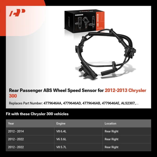 Rear Passenger ABS Wheel Speed Sensor for 2012-2013 Chrysler 300