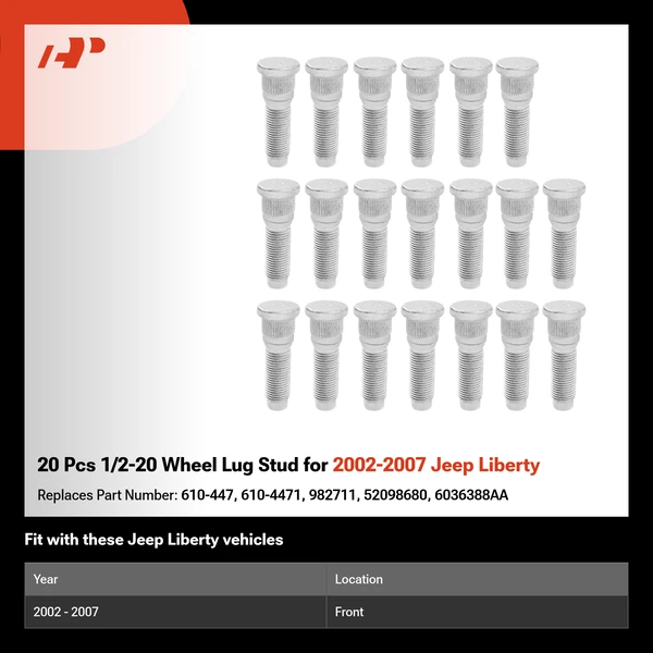 20 Pcs 1/2-20 Wheel Lug Stud for 2002-2007 Jeep Liberty