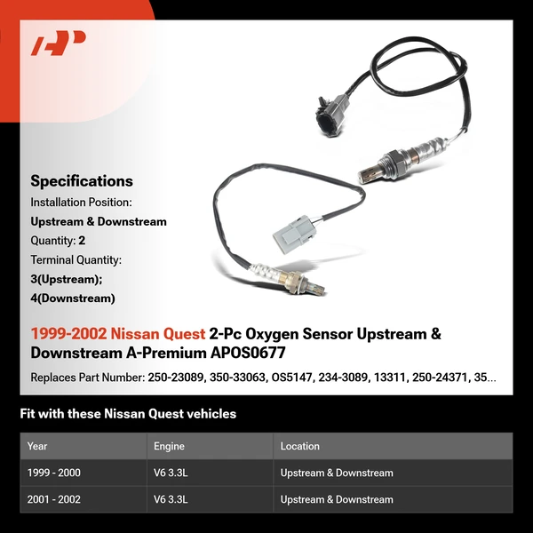 1999-2002 Nissan Quest 2-Pc Oxygen Sensor Upstream & Downstream A-Premium APOS0677