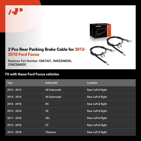2 Pcs Rear Parking Brake Cable for 2012-2018 Ford Focus