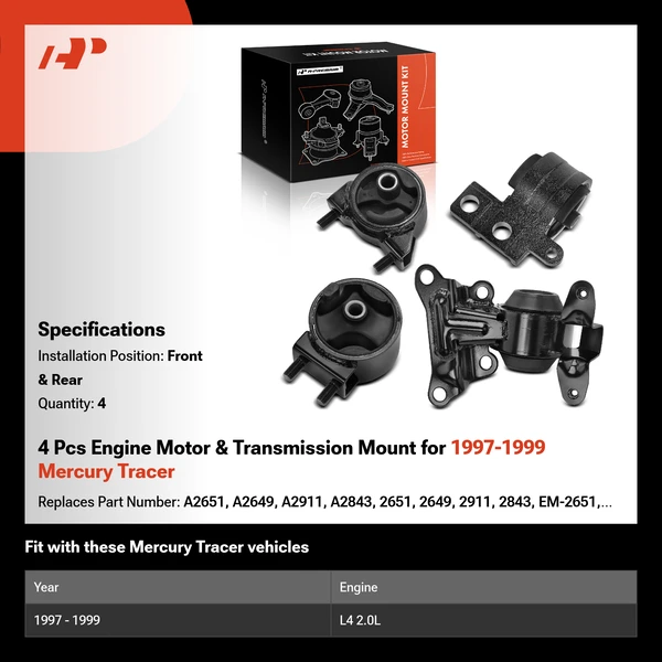 4 Pcs Engine Motor & Transmission Mount for 1997-1999 Mercury Tracer