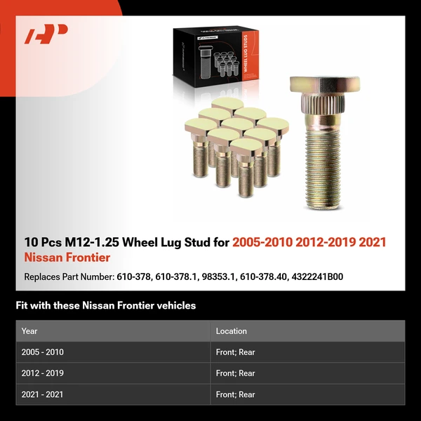 10 Pcs M12-1.25 Wheel Lug Stud for 2005-2010 2012-2019 2021 Nissan Frontier