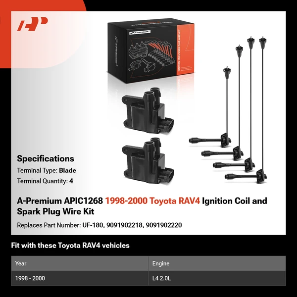 A-Premium APIC1268 1998-2000 Toyota RAV4 Ignition Coil and Spark Plug Wire Kit