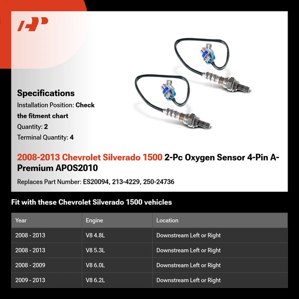 2008-2013 Chevrolet Silverado 1500 2-Pc Oxygen Sensor 4-Pin A-Premium APOS2010