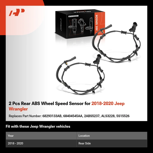 2 Pcs Rear ABS Wheel Speed Sensor for 2018-2020 Jeep Wrangler