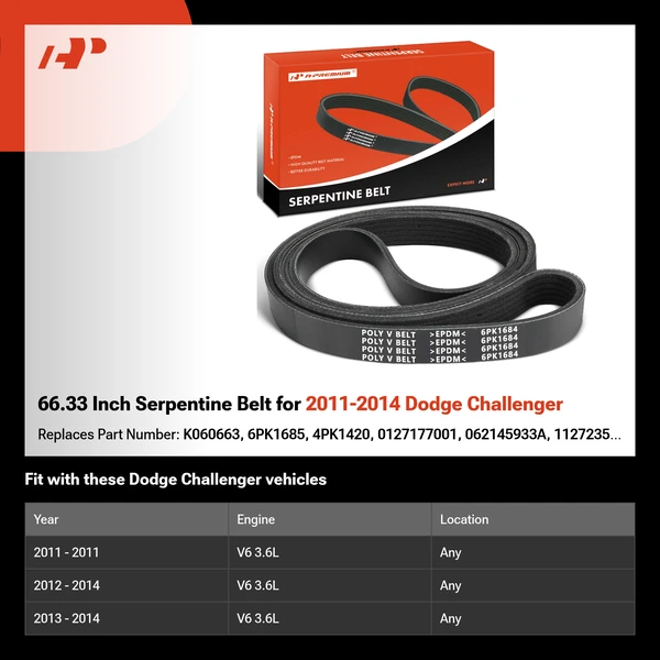 66.33 Inch Serpentine Belt for 2011-2014 Dodge Challenger
