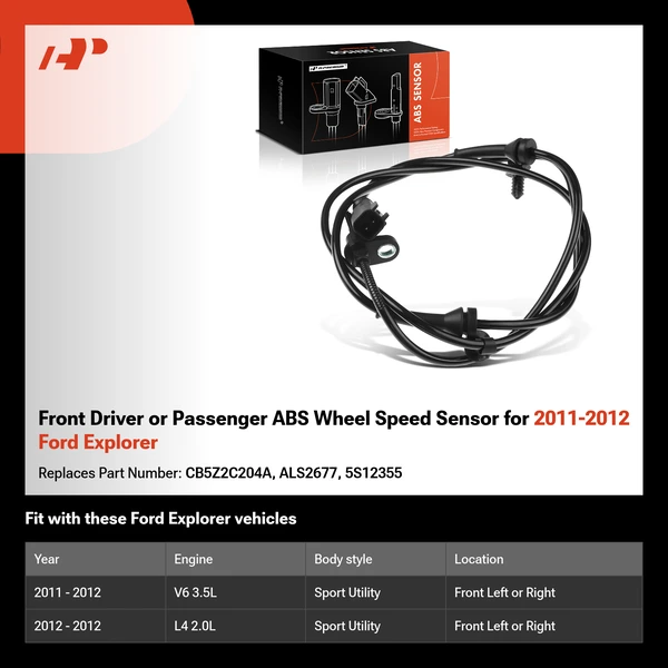 Front Driver or Passenger ABS Wheel Speed Sensor for 2011-2012 Ford Explorer