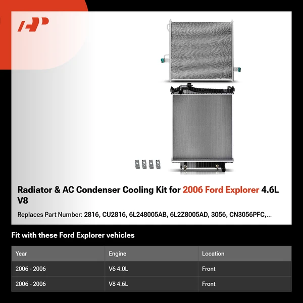 Radiator & AC Condenser Cooling Kit for 2006 Ford Explorer 4.6L V8