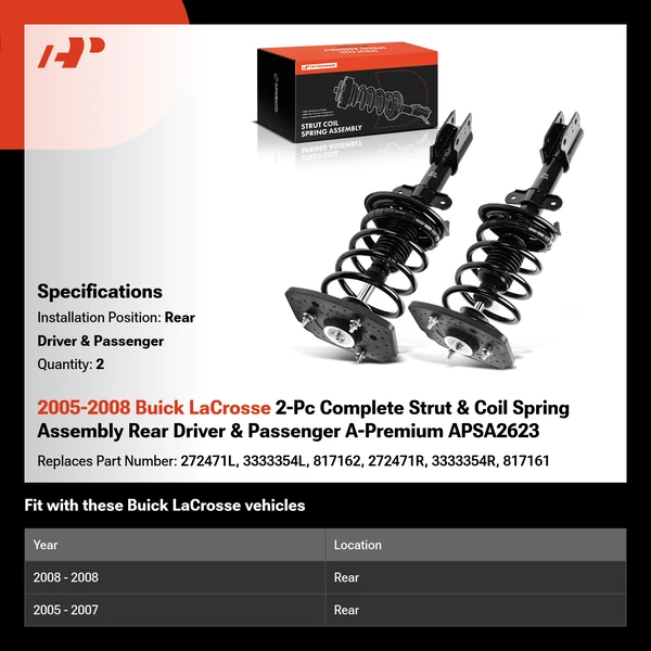 2005-2008 Buick LaCrosse 2-Pc Complete Strut & Coil Spring Assembly Rear Driver & Passenger A-Premium APSA2623